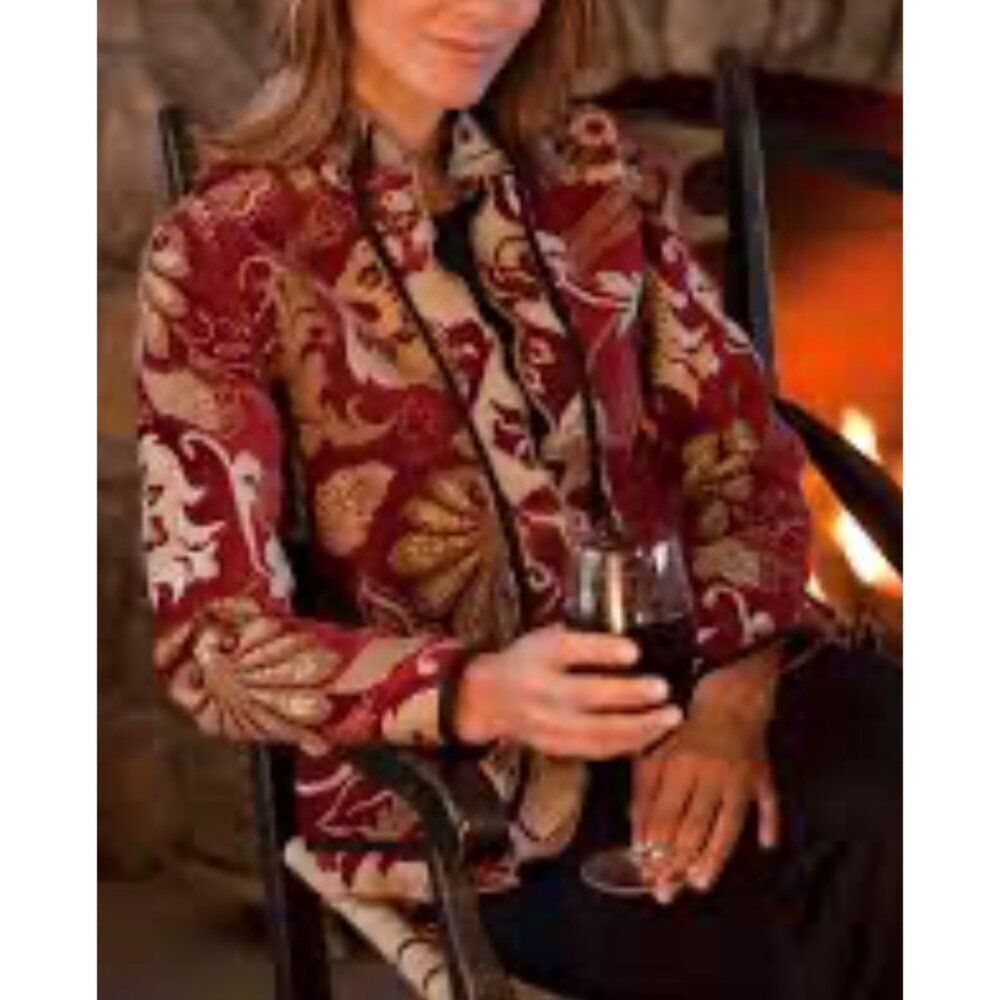 Trimdin Women’s Reversible Open Front Boho Jacquard Tapestry Jacket Size L